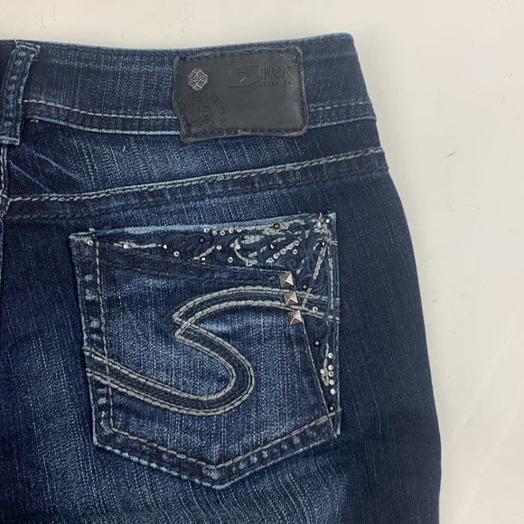 Silver Jeans Suki 17” Straight leg Size 29 Dark wash denim Pocket Bling Stretch - Picture 6 of 16